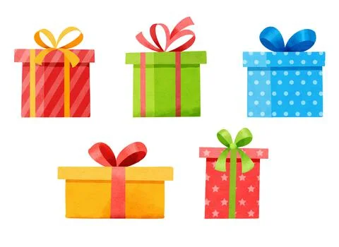 Set of gifts boxes isolated on white. Watercolor christmas and new year set w Stock Illustration