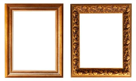 Set of gilded antique picture frames isolated on white background. Stock Photos