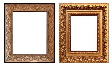 Set of gilded antique picture frames isolated on white background. Stock Photos