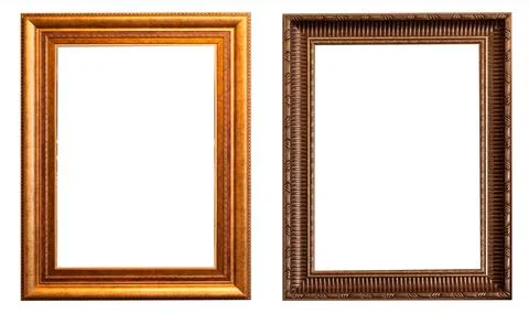 Set of gilded antique picture frames isolated on white background. Stock Photos