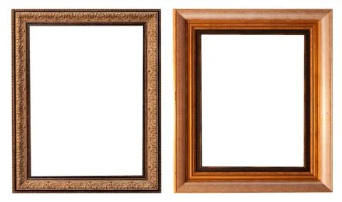 Set of gilded antique picture frames isolated on white background. Stock Photos