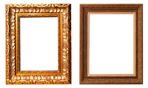 Set of gilded antique picture frames isolated on white background. Stock Photos
