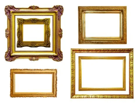 Set of gilded frames. Isolated over white background Stock Photos