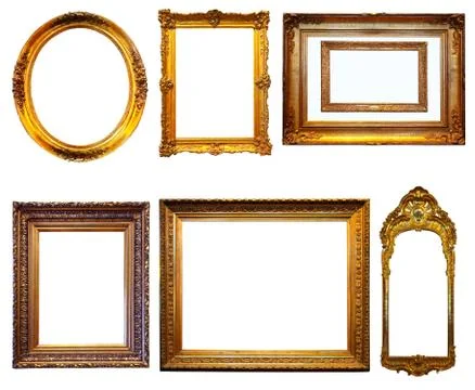 Set of gilded frames. Isolated over white background Stock Photos