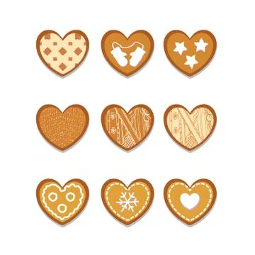 Set of ginger cookies in the shape of heart Illustrazione stock