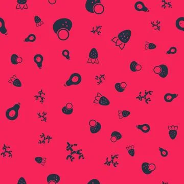 Set Ginger root, Coconut, Avocado and Strawberry on seamless pattern. Vector Stock Illustration