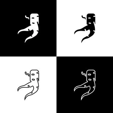 Set Ginger root icon isolated on black and white background. Vector Иллюстрация