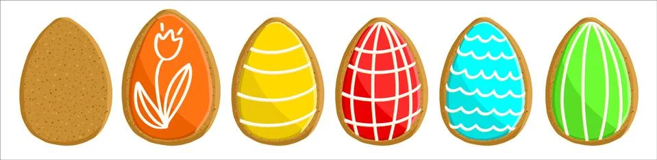 A set of gingerbread cakes in the shape of Easter eggs. Stock Illustration