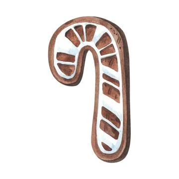 Set of gingerbread cookie in shape of candy cone stick .Watercolor hand painted Stock Illustration