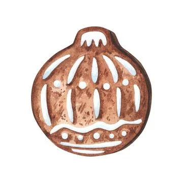 Set of gingerbread cookie in shape of christmas ball .Watercolor hand painted Stock Illustration