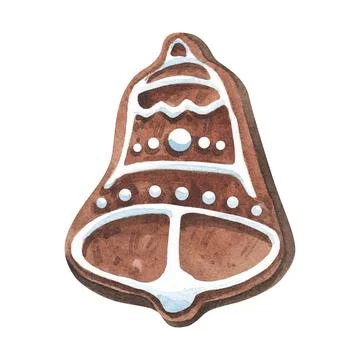 Set of gingerbread cookie in shape of christmas ball .Watercolor hand painted Stock Illustration