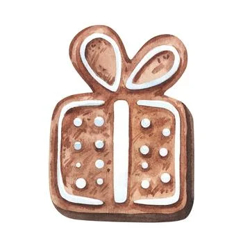 Set of gingerbread cookie in shape of present.Watercolor hand painted Stock Illustration