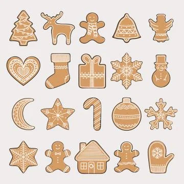 Set of gingerbread cookies. Christmas elements for winter holidays. Illustrazione stock