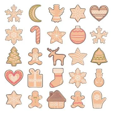 Set of gingerbread cookies. Christmas elements for winter holidays. Stock Illustration