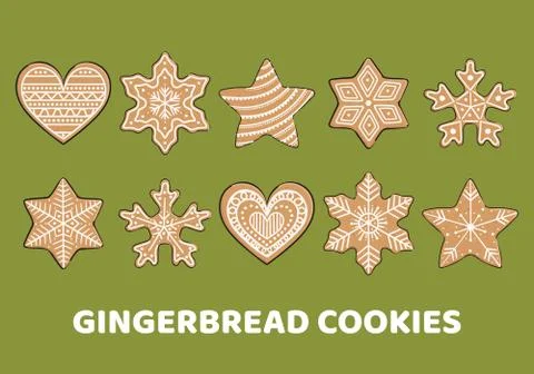 Set of gingerbread cookies. Christmas elements for winter holidays Illustrazione stock
