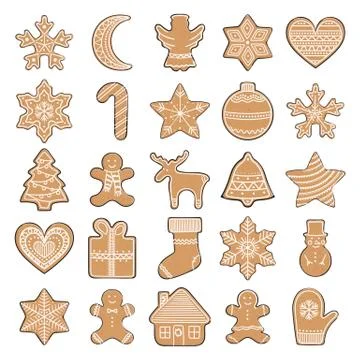 Set of gingerbread cookies. Christmas elements for winter holidays. Stock Illustration