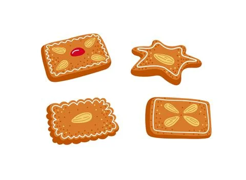 Set of gingerbread cookies in diffent form on white background.Christmas bicuits Stock Illustration