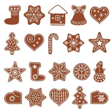 Set with gingerbread cookies of different shapes. Christmas holiday cookies Illustrazione stock
