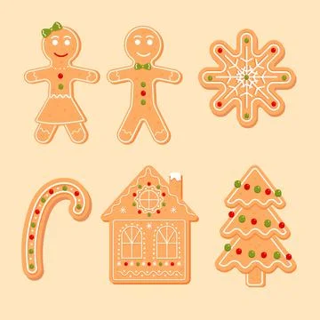 Set of gingerbread man, candy, house, tree Stock Illustration