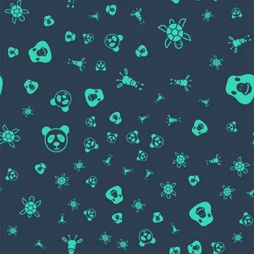 Set Giraffe head, Turtle, Cute panda face and Goose bird on seamless pattern Stock Illustration