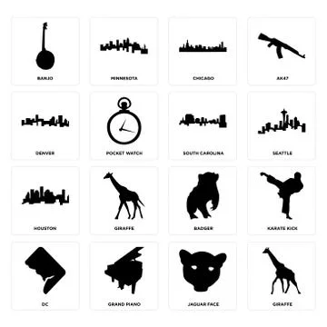 Set of giraffe, jaguar face, dc, badger, houston, south carolina, denver, chi Free Stock Illustration