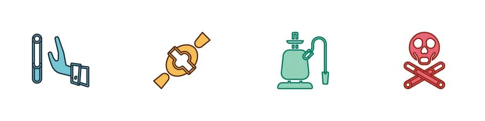 Set Giving up cigarette, Candy, Hookah and Bones skull icon. Vector Ilustração Stock