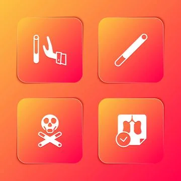 Set Giving up cigarette, Cigarette, Bones and skull and Lungs x-ray diagnostics Ilustração Stock