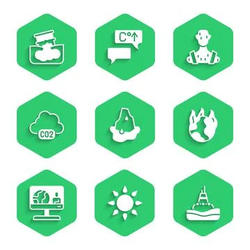 Set Glacier melting, Sun, Floating buoy on the sea, Global warming fire, Weather イラスト素材