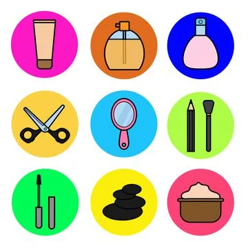 A set of glamorous icon objects in a flat style of fashion beauty and female  Illustrazione stock