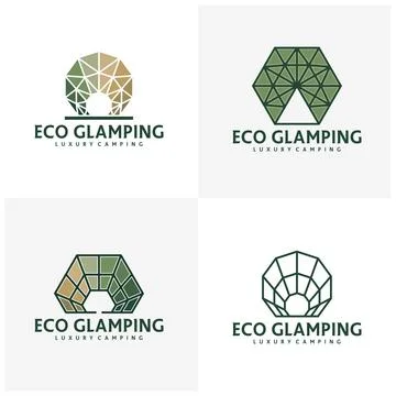 Set of Glamping Dome Recreation Logo Vector Template. Creative Camping Glam.. Stock Illustration