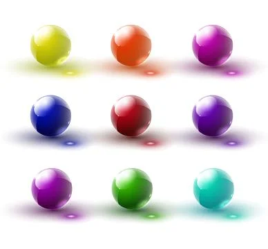 Set of glass balls on a transparent background. Isolated objects. Multi-colored Stock Illustration
