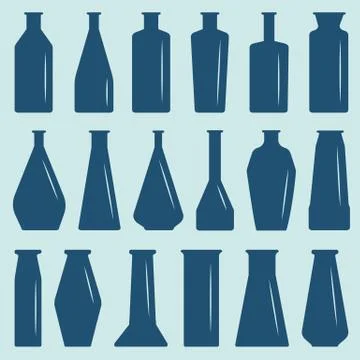 A set of glass bottles, different in shape and size Stock Illustration