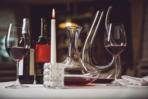 Set of glass container for ruby wine Stock-Fotos