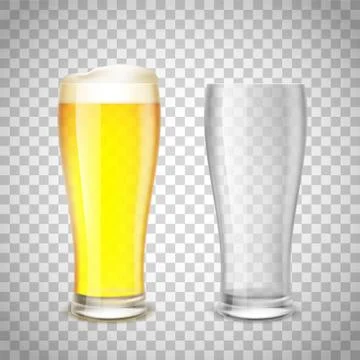 Set of glass, empty and with beer on a transparent background. S 스톡 일러스트