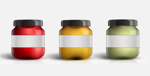 Set of Glass Jar with Jam. Vector illustration. Fruit jam jar glass isolated on  Illustrazione stock