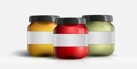 Set of Glass Jar with Jam. Vector illustration. Fruit jam jar glass isolated on  Illustrazione stock