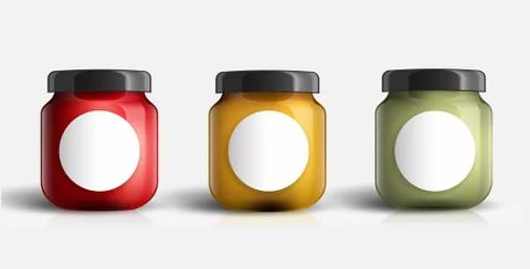 Set of Glass Jar with Jam. Vector illustration. Fruit jam jar glass isolated on  스톡 일러스트