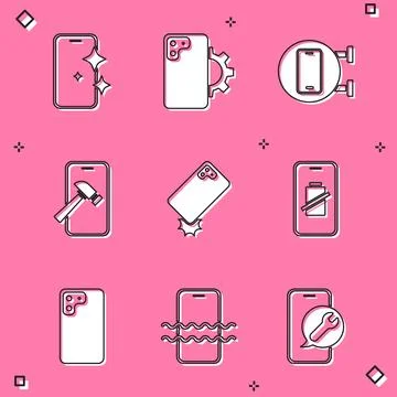 Set Glass screen protector, Phone repair service, Mobile with broken, Shock.. Stock Illustration