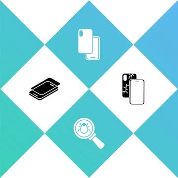 Set Glass screen protector, System bug, Smartphone and Mobile with broken icon Stock Illustration