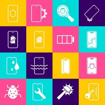 Set Glass screen protector, System bug on mobile, Mobile with broken, smart home Stockillustratie