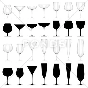 Set of Glasses for Alcoholic Drinks - ISOLATED Stock Illustration