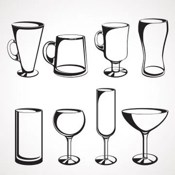 Set of glasses for alcoholic drinks. Vector illustration. Illustrazione stock