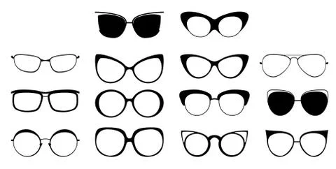 Set of glasses in different frames. black glasses Stock Illustration