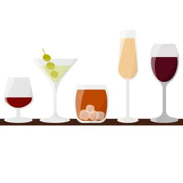 Set of glasses for different types of alcohol Stock Illustration