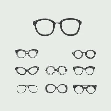 Set of glasses hand drawn vector illustration. Isolated Stock Illustration