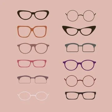 A set of glasses isolated. Vector glasses models Stock Illustration