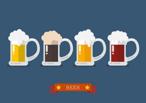 Set of glasses of light and dark beer Stock Illustration