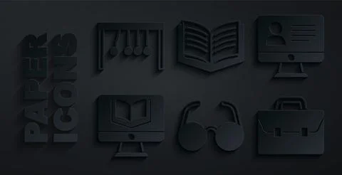 Set Glasses, Online class, Briefcase, Open book and Pendulum icon. Vector 스톡 일러스트