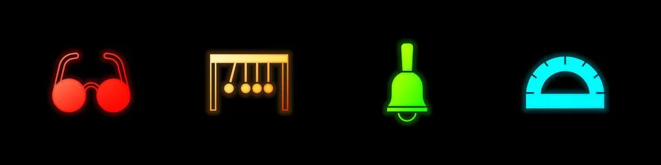 Set Glasses, Pendulum, Ringing bell and Protractor grid icon. Vector Stock Illustration