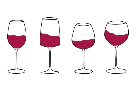 Set of glasses with red wine. Stock Illustration